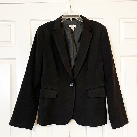 Ann Taylor Loft Plain Black lined one button blazer jacket w/ pockets Size 10 - Picture 6 of 12